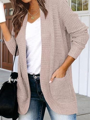 MEROKEETY Womens Long Sleeve Open Front Cardigans Chunky Knit Draped Sweaters Outwear thumbnail 3