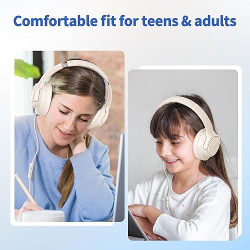 Botesty Sound Headphones Wired with Microphone, Over Ear Foldable 3.5mm Plug in Headphones Corded with 4.9ft Tangle-Free Nylon Cord for Tablet, Laptop, MP3/4, School, Airplane Travel (Beige) thumbnail 5