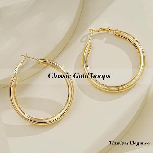 42 Pairs Gold Hoop Earrings Set for Women, Fashion Chunky Pearl Earrings Multipack Twisted Statement Earring Pack, Hypoallergenic Small Big Hoops Earrings for Birthday Party thumbnail 6