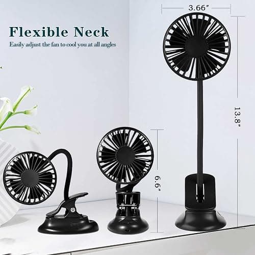 Clip On USB Mini Desk Fan with Emergency Power Bank, Battery Operated Rechargeable Portable Fan - Flexible Neck, 3 Speed Personal Cooling for Baby Stroller, Car, Camping, Office, Dorm, Beach - Black thumbnail 3