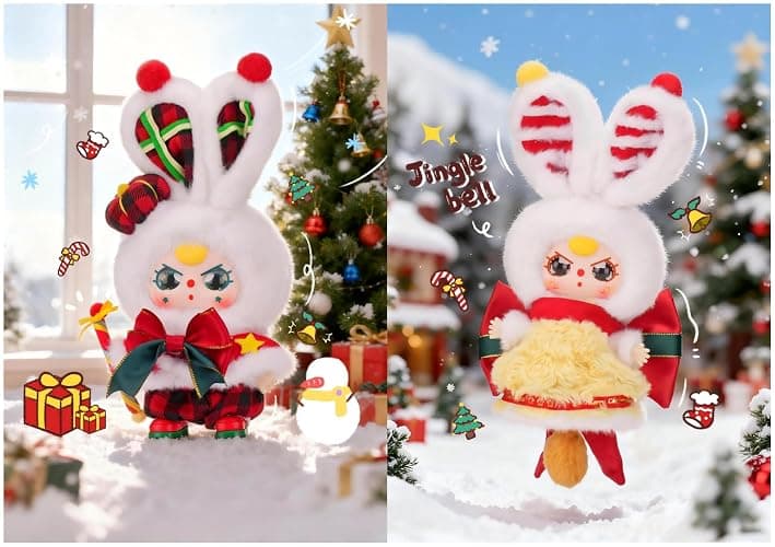 Baby Three Merry Christmas Plush Blind Box – Bunny Ears Reindeer Snowman Big Ear Designs Fluffy Fur Colorful Christmas Outfit Accessories Collectible Gift Random 1 of 9 Secret (Single Box Packaging) thumbnail 5