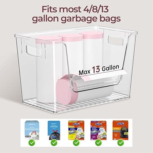 Delamu 2 Set Pantry Organizers and Storage, Trash Bag Holder Under Sink Organizer for 4-13 Gal Bags, Trash Bag Dispenser with Bamboo Top for Onion, Potato, Garlic, Clear (11-7/32"L*7" W*7-1/8"H) thumbnail 4