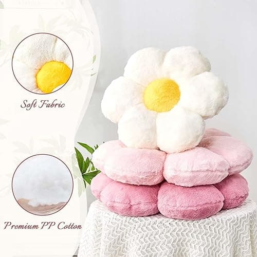 Kcvvcr Pink Flower Pillow, Cute Decorative Flower Shaped Throw Pillow with Faux Rabbit Fur, 14.9" Soft Flower Plush Throw Pillow Floor Pillows Room Décor for Bedroom Living Room - Pink - 14.9 Inch thumbnail 4