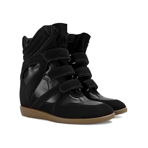 WJZDSJCO Wedge Sneakers for Women Heels Suede Hook and Loop High Heel Tennis Round Toe Triple Strappy Band Casual Vintage Fashion Dressy Comfy Campus Trendy Retro thumbnail 3