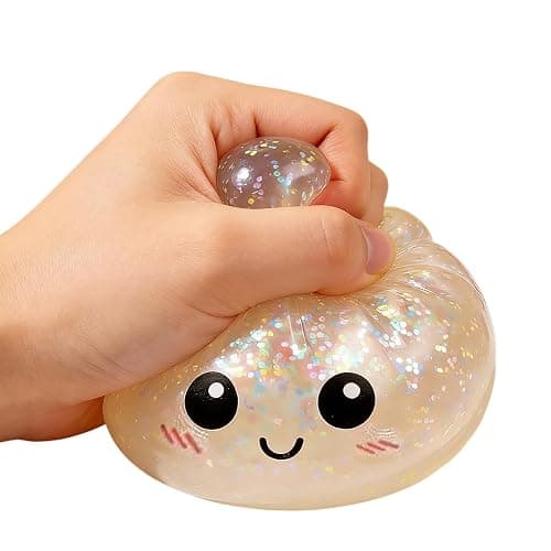 Dumpling Squishies, Glitter Dumpling Mystery Box, 2026 Upgraded Dumplings Stress Balls Fidget Sensory Balls, Squeeze Dough Ball Stress Relief Hand with Food Steamer, Relaxation Gift (Glitter White) - Image 1