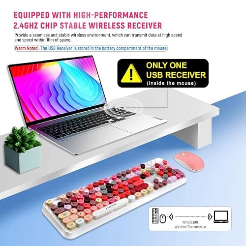 FOPETT Wireless Keyboard and Mouse Sets,Reliable 2.4 GHz Connectivity for PC,Laptop,Smart TV and More (White Colorful) thumbnail 3