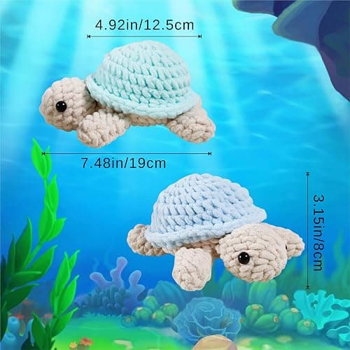 Eelexa Crochet Kit for Beginners, Amigurumi Crocheting Animal Kits, with Step-by-Step Video Tutorials for Kids Adults Beginner - 2 Pack Turtles - Turtle thumbnail 6