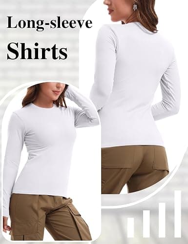 HOPLYNN 1/4 Pack Womens Long Sleeve Shirts Crew Neck Basic Compression Slim Fitted Workout Undershirts Baselayer Tops thumbnail 4