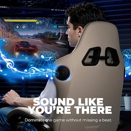 GTPLAYER Gaming Chair with Speakers ACE-PRO, Computer Video Game Chairs with Footrest for Adults, Built-in Speakers, App Support & Bluetooth Control, Ergonomic Reclining Silla, Linkage Armrest, Ivory thumbnail 5