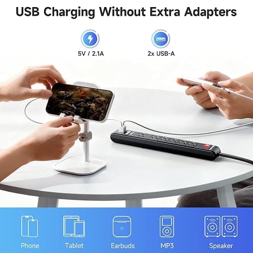 [ETL Listed] Cable Matters 2-Pack 6-Outlet Surge Protector Power Strip with USB Ports - 8ft, Long Extension Cord, Surge Protector with USB Ports, Black thumbnail 3