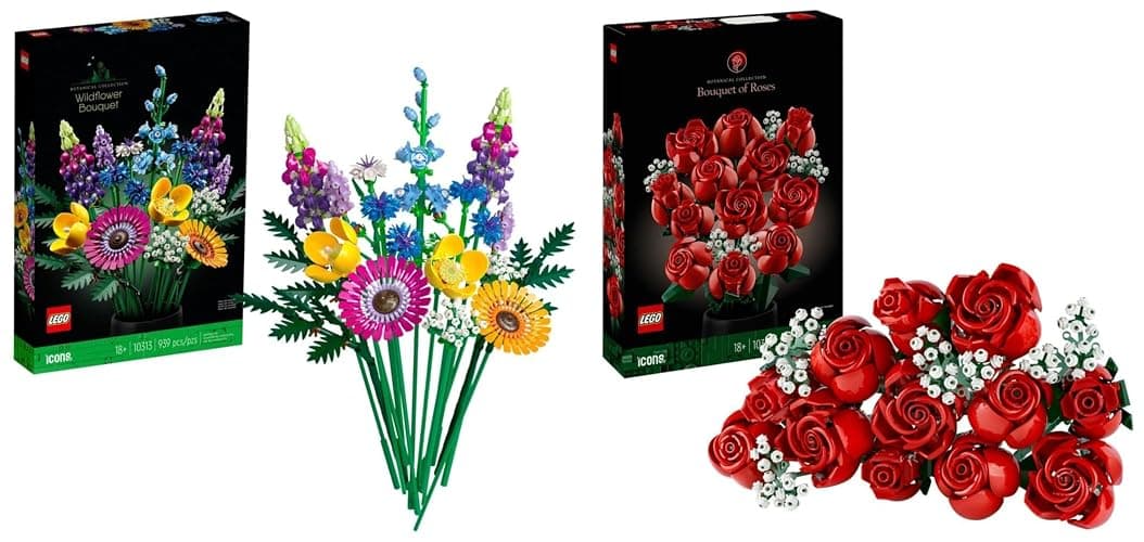 LEGO Icons Botanical Collection Le Bouquet de Roses, Fleurs Artificielles pour Décorer la Chambre & 10313 Icons Bouquet de Fleurs Sauvages, Plantes Artificielles avec Coquelicots et Lavande - Image 1