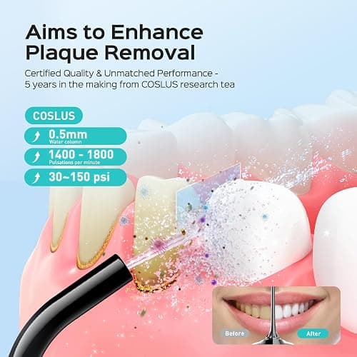 COSLUS Water Dental Flosser Pick for Teeth: 4 Modes Cordless Portable 300ML Larger Tank Water Teeth Cleaner IPX7 Waterproof Flossing Cleaning Picks for Home Travel Black C30(FC5360) thumbnail 3