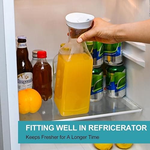 Set of 6 Plastic Carafe with Lid, 50 Oz Carafes for Mimosa Bar Supplies, Square Base Juice Containers, Water Bottle, Milk Container, Clear Beverage Containers for Fridge thumbnail 5