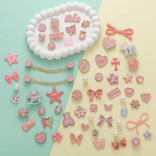 30,50pcs Pink Bling Random Shoe Charms for Girls Women Cute Pearl Butterfly Flower Chains Shoes Accessories Decorations for Clog Sandals Birthdays Party Favors Decorations Gifts thumbnail 5