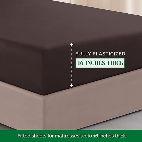 Elegant Comfort Luxurious 1500 Premium Hotel Quality Microfiber Three Line Embroidered Softest 4-Piece Bed Sheet Set, Wrinkle and Fade Resistant, Twin/Twin XL, Chocolate Brown thumbnail 4