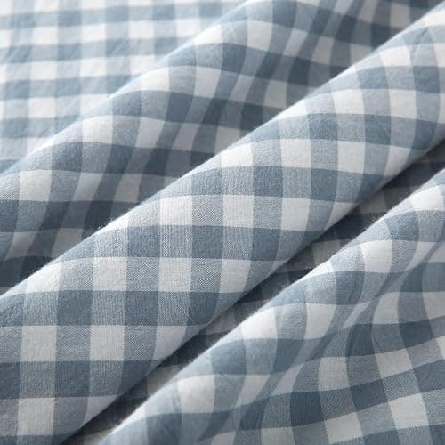 Silnuo Light Blue Plaid Body Ruffle Pillow Sham,Washed Cotton Shabby Checkered Gingham Long Pillow Cover (1 Piece) thumbnail 6