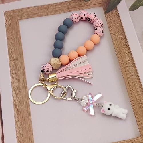 Nalefow Cute Pink Keychain,Fuzzy Cat Keychain Aesthetic Y2K KeychainStylish KeychainsAccessories thumbnail 6