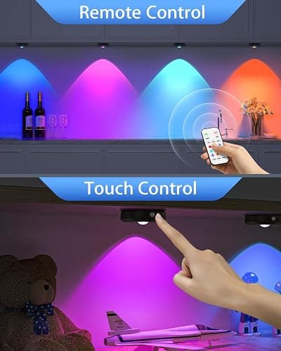 WILLED Rechargeable RGB Puck Lights with Remote Control, 1200mAh Battery Operated Tap Lights, Dimmable Touch Under Cabinet Lighting, Wireless Push Lights, LED USB Shelf Light (6 Pack) thumbnail 4