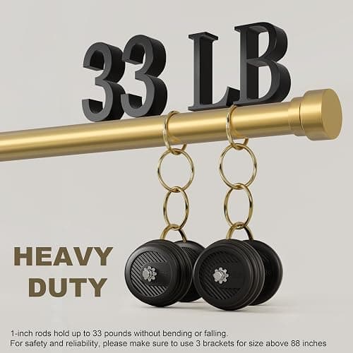PORTRES Gold Heavy Duty Curtain Rods for Windows 66 to 120 Inches Adjustable Length 1" Diameter Brass Curtain Rod with Modern Decorative Finials for Outdoor Bedroom Kitchen Living Room thumbnail 4