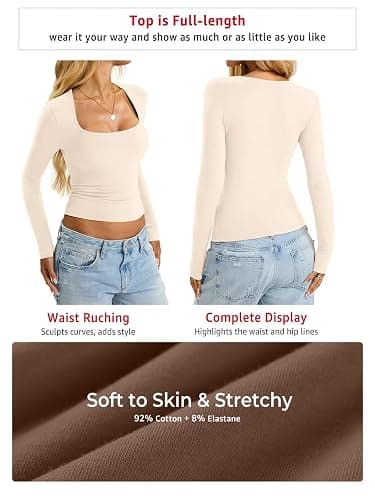 EasyGala Womens Cotton Tops Long Sleeve T Shirts Square Neck Y2k Tops Slim Fit Going Out Fall Fashion Clothes 2025 thumbnail 6