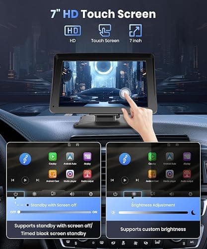 Podofo Portable Car Stereo Wireless Carplay Android Auto,7 Inch Touch Screen Car Radio with Bluetooth Hands-Free/Mirror Link/Maps Navigation/Voice Control/TF Card/AUX,for Cars, Trucks, SUVs thumbnail 2