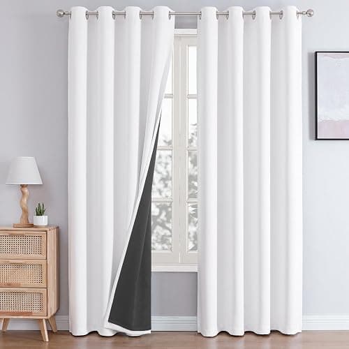 ChrisDowa White 100% Blackout Curtains for Bedroom with Black Liner, 2 Thick Layers Total Blackout Thermal Insulated Grommet Window Curtains 2 Panels Set (Pure White, 52 x 84 Inch) - Image 1