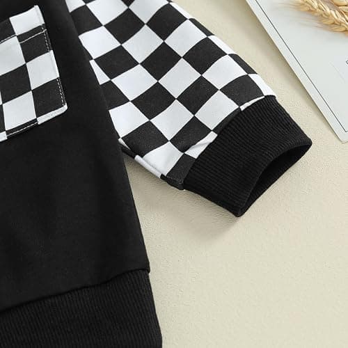 Toddler Baby Boy Fall Outfit Checkerboard Patchwork Long Sleeve Sweatshirts Elastic Waist Pants Cute Newborn Clothes Set thumbnail 5