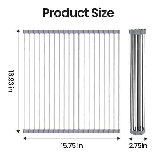 cenglng Dish Drying Rack Over The Sink with Roll Up for Kitchen,16.9''x15.7'',Gray thumbnail 3