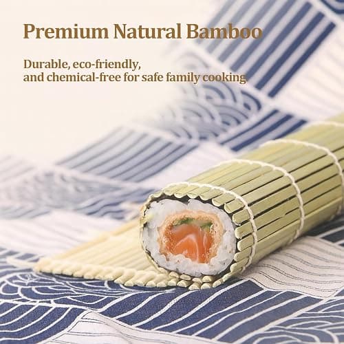 Sushi Making Kit, 6 PCS Beginner Sushi Maker Set, Including 2 Green Bamboo Rolling Mats, 2 Pairs Chopsticks, 1 Paddle,1 Spreader, Natural Bamboo Material, Ideal Gift for Kids, Friends, Home Chef thumbnail 4