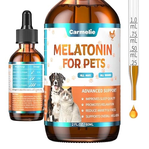 Melatonin for Pets, Dog Melatonin, Dog Sleep Supports, Liquid for Cats, Supports Relaxation Dogs & Cat, Calm Behavior in Dogs, Helps Restful Sleep, Chicken Flavor 60ml