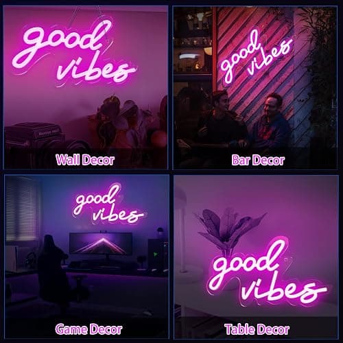 Good Vibes Neon Sign with Dimmable Switch Powered by USB, Super Bright Pink LED Neon Signs for Wall Decor,Neon Lights for Bedroom(16.1 * 8.3") thumbnail 5
