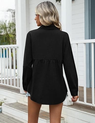Zeagoo Womens Cotton Linen Button Down Shirts Loose Fit Long Sleeve Collared Blouse Casual V Neck Tops Outfits S-3XL thumbnail 4