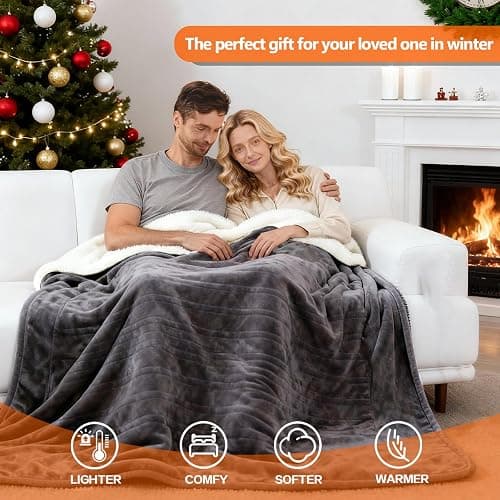 DANENOSA Electric Heated Blanket Queen Size 84''x90'' Soft Flannel & Sherpa Electric Blanket with 10 Heating Levels, Automatically Shut Down After 8h with Overheat Protection Machine Washable thumbnail 4