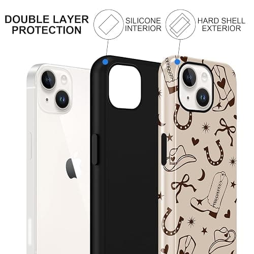 Yomjew Western Phone Case for iPhone 13 / iPhone 14 6.1", Retro Rustic Beige Country Bow Boots Hat Pattern Design Case Glossy Shockproof Cover Soft TPU Hard PC Protection Funda for Girls Women thumbnail 2