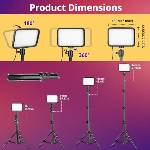 Torjim RGB Photography Video Lighting, Studio Lights with Adjustable Tripod Stand - 16 Color Lighting for Video Recording/YouTube/TikTok/Live Streaming/Make up/Vlogging - 16 Colors thumbnail 4