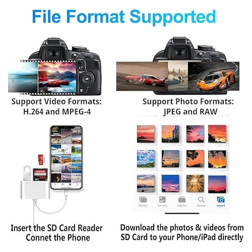 USB SD Card Reader SD Card Reader for iPhone, MBODMI USB-C & Lightning Dual Port Connectors,Digital Camera Adapter to iPhone USB C, Memory Card Reader Supports SD/Micro SD/USB 3.0 No App Required thumbnail 5