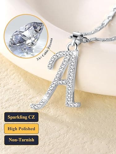 U7 Initial Necklace for Women, Gold/Platinum Plated CZ Crystal Letter A-Z Pendant Necklace, Shiny 20 Inch Name Chain Dainty Personalized Jewelry for Men Mom Wife Friend thumbnail 4