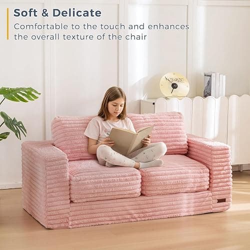 MAXYOYO Bean Bag Chair, Two-seat Bean Bag Sofa with Pillows and Armrests for Adults, Upholstered Loveseat Floor Sofa Couch Fluffy Chair Bean Bag Couch for Bedroom Living Room, Pink thumbnail 3