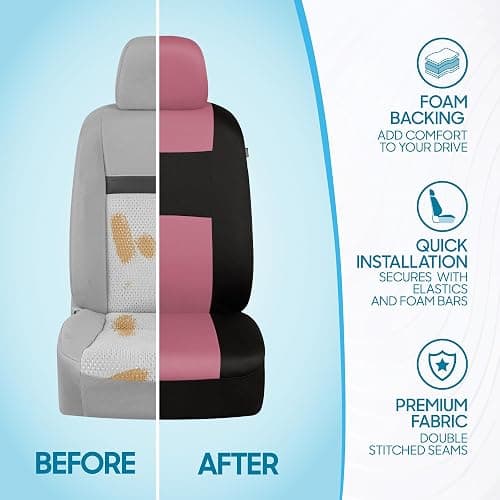 BDK PolyPro Car Seat Covers Full Set in Pink on Black, Front and Rear Split Bench Seat Covers for Cars, Easy to Install Car Seats Cover Set and Accessories for Auto Trucks Van SUV - Pink thumbnail 6