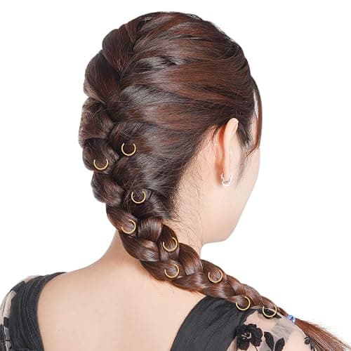 Nydotd 180 Pieces Hair Rings, Loop Clips, and Hoops - Fashion Hip-Hop DIY Hair Accessories for Braids and Dreadlocks (12mm+14mm, Gold) thumbnail 6