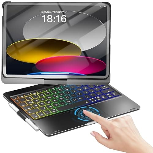 NOKBABO for iPad 10th 11th (A16) Generation Case with Keyboard, iPad Air 11 inch case (M3/M2), Keyboard for iPad Pro 11 (4th/3rd/2nd/1st) & iPad Air 5/4th, Trackpad, 360° Swivel, Backlit - Matt Black - Image 1
