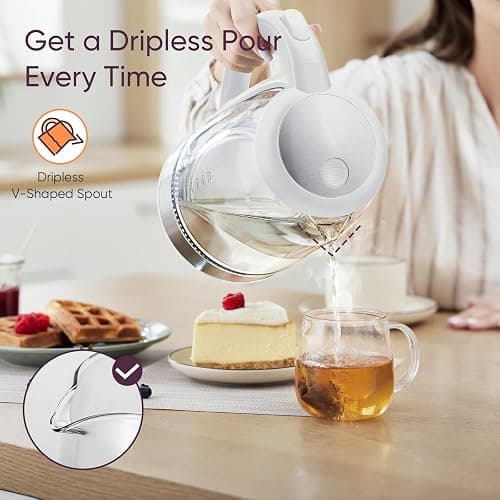 Cosori Electric Kettle, No Plastic Filter & Spout, Tea Kettle & Hot Water Boiler For Coffee & Tea, Water Heater & Teapot, Automatic Shut Off, Borosilicate glass, White, 1.7L/1500W thumbnail 7