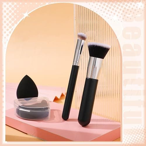 6Pcs Foundation Brush for Liquid Makeup,Liquid Foundation Brush with Makeup Sponge and Powder Puff for Foundation, Powder, Blush, and Concealer(Black) thumbnail 7