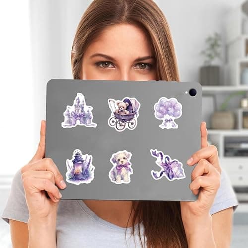 60PCS Purple Aesthetic Stickers, Cute Girly Violet Stickers | Waterproof Decors for Water Bottles,Laptop, Scrapbook, Journaling, Cute Decals for Gilrs Adults Teens thumbnail 4