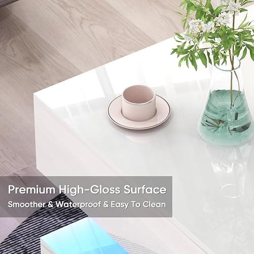 Verano Garden Modern High Gloss LED Coffee Table with Storage, 2-Tier Center Table with Open Display Shelf & 2 Sliding Drawers, Rectangle Coffee Tables for Living Room, Bedroom thumbnail 6