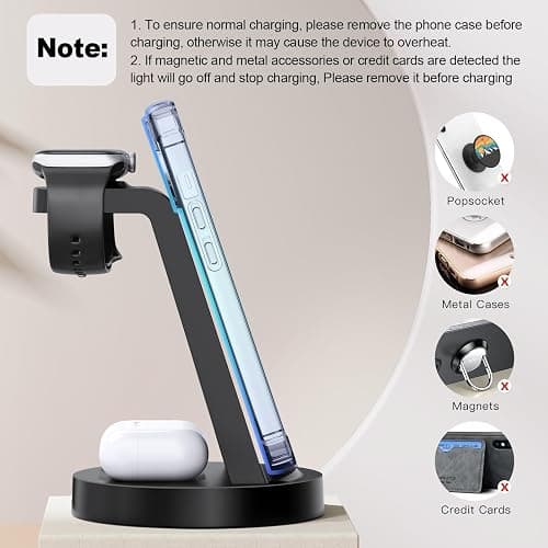 3 in 1 Charging Station for iPhone, Wireless Charger for iPhone 17 16e 16 15 14 13 12 11 X Pro Max & Apple Watch - Wireless Charging Station for AirPods 4 3 Pro thumbnail 3