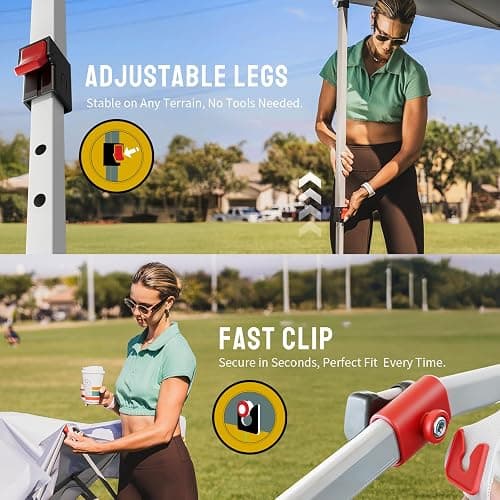 CROWN SHADES 10x10 Pop Up Canopy, Patented Center Lock One Push Tent Canopy, Newly Designed Storage Bag, 8 Stakes, 4 Ropes (10x10, White) thumbnail 4