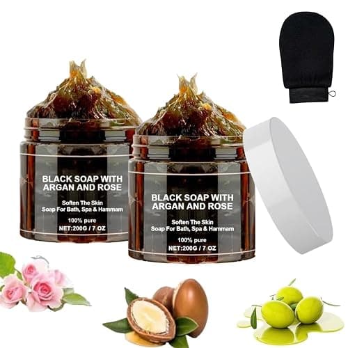 Dragon Honor Morocco Black Soap With Argan And Rose, Zawina Morocco Black Beldi Soap(200g/PCS, 2PCS) - Image 1