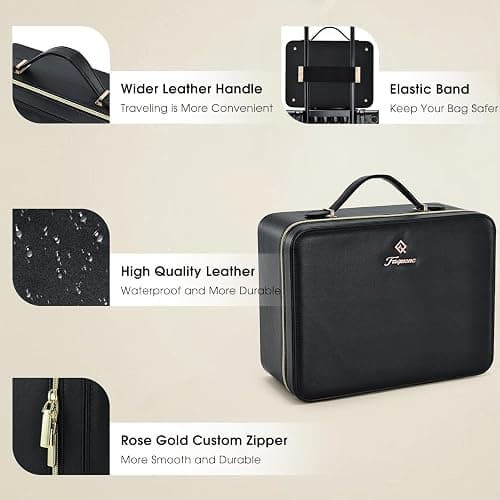 Faquenc 11.4 Inch Extra Large Makeup Bag with LED Lighted Mirror Leather Cosmetic Train Case Light up Mirror Portable Makeup Artist Storage Bag with Dividers Makeup Brush Holder Vanity Black thumbnail 4