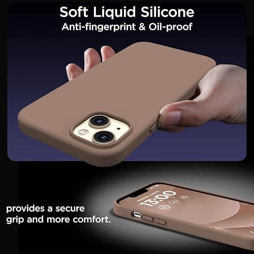 COFFKER for iPhone 13 Phone Case with [2X Screen Protectors], Liquid Silicone Shockproof Protective with Soft Anti-Scratch Microfiber Lining Slim Thin Case for iPhone 13 6.1 inch, Light Brown thumbnail 8